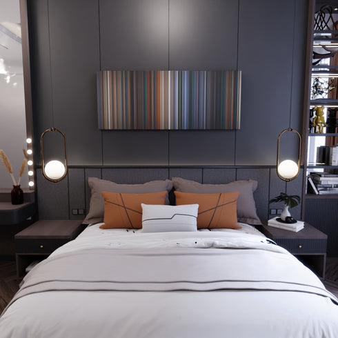 Bedroom interior with Independence Day Frome on the wall