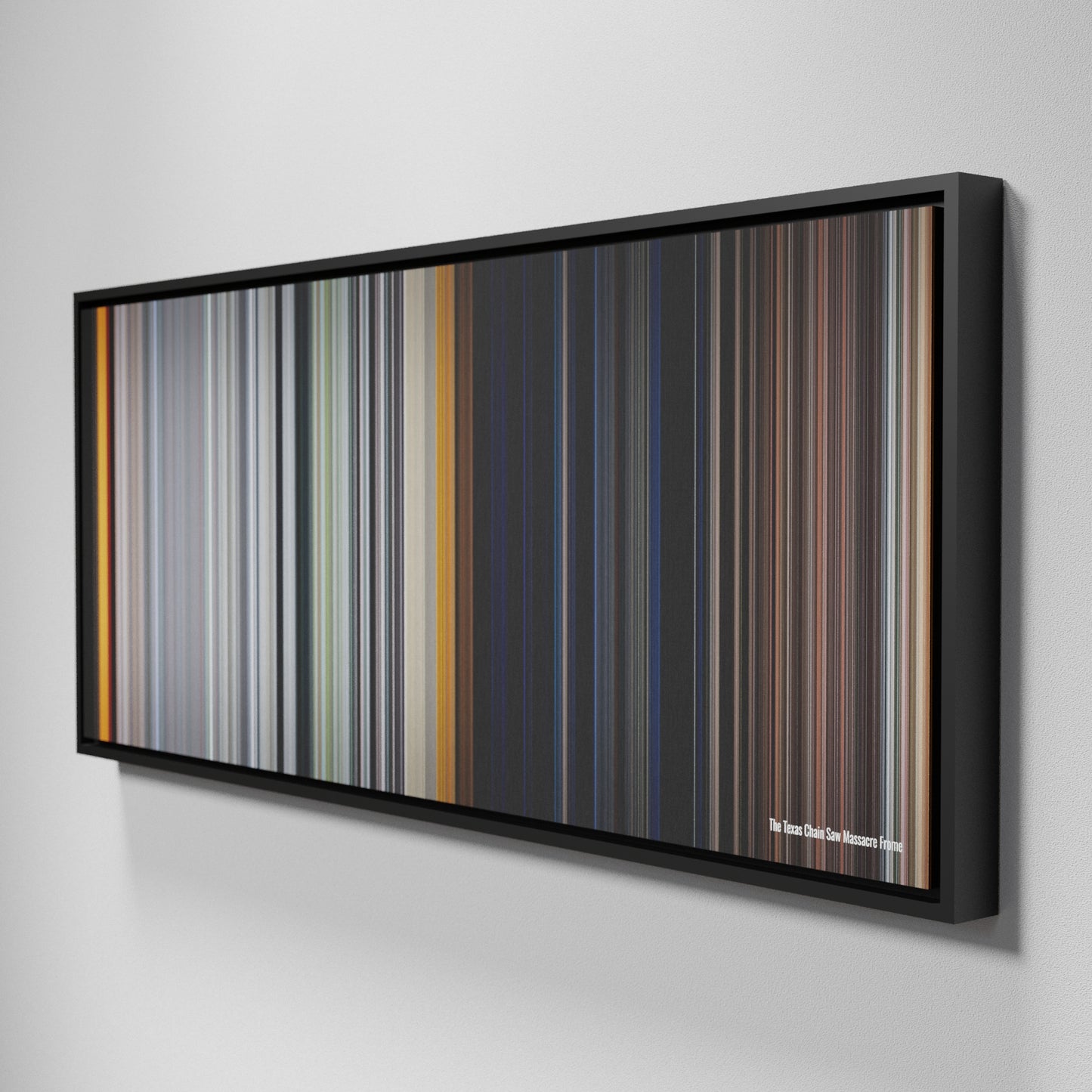 Side view of Framed Buff's of The Texas Chain Saw Massacre Frome on the wall