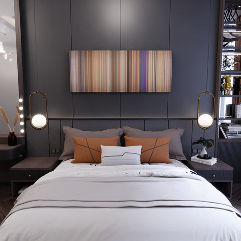 Bedroom interior with White Chicks Frome on the wall