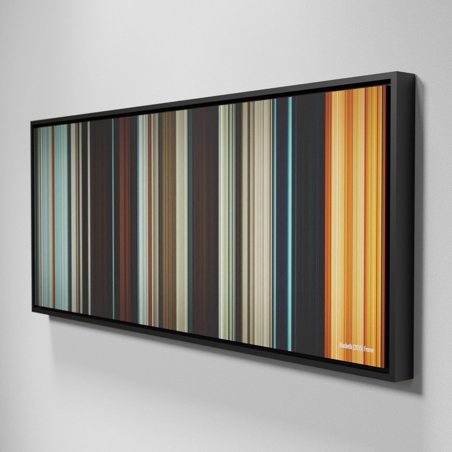 Side view of Framed Buff's of Macbeth Frome on the wall