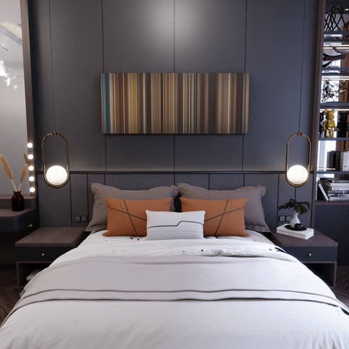 Bedroom interior with The Painted Veil Frome on the wall