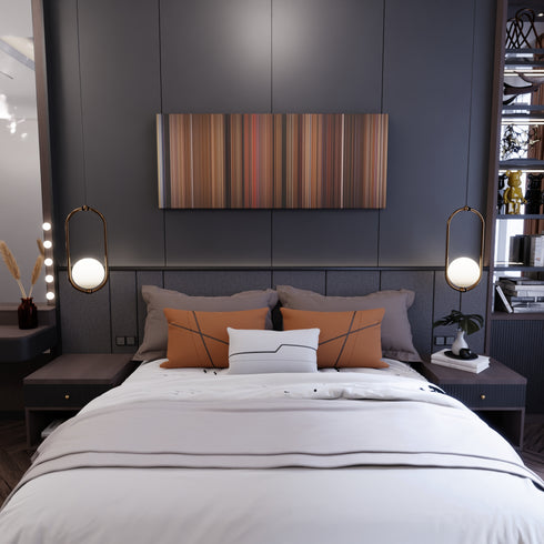 Bedroom interior with Real Genius Frome on the wall