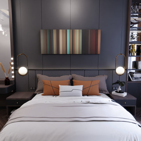 Bedroom interior with Couples Retreat Frome on the wall