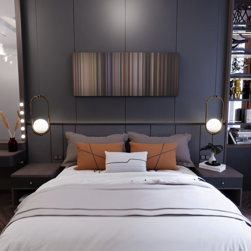 Bedroom interior with Village of the Damned Frome on the wall