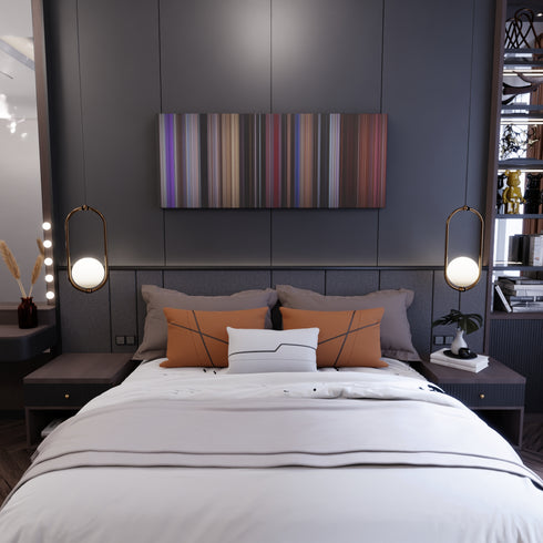 Bedroom interior with Xanadu Frome on the wall