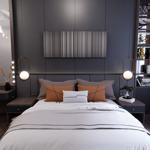 Bedroom interior with A Hard Day's Night Frome on the wall