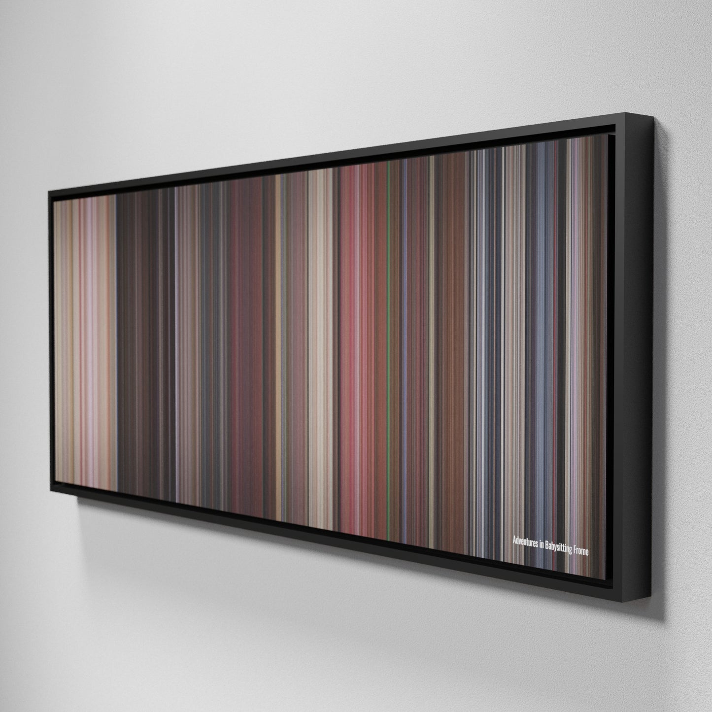 Side view of Framed Buff's of Adventures in Babysitting Frome on the wall