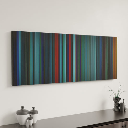 Atomic Blonde canvas art in modern interior - movie color palette