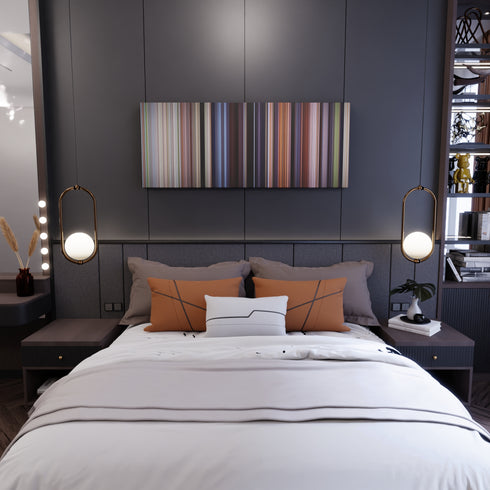 Bedroom interior with La belle verte Frome on the wall