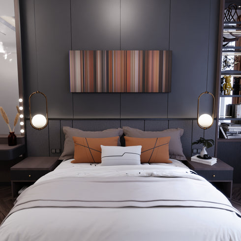 Bedroom interior with Volver Frome on the wall