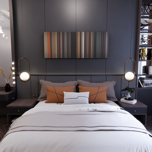 Bedroom interior with Divergent Frome on the wall