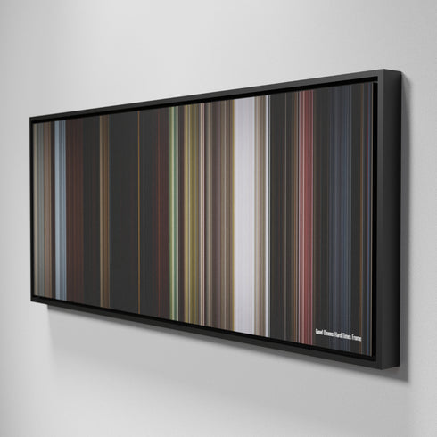 Side view of Framed Buff's of Good Omens: Hard Times Frome on the wall