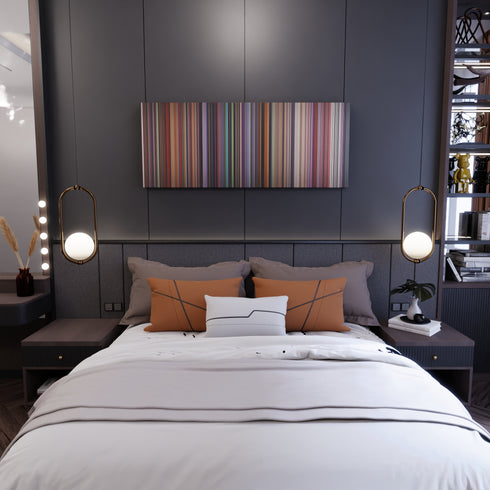 Bedroom interior with Akira Frome on the wall