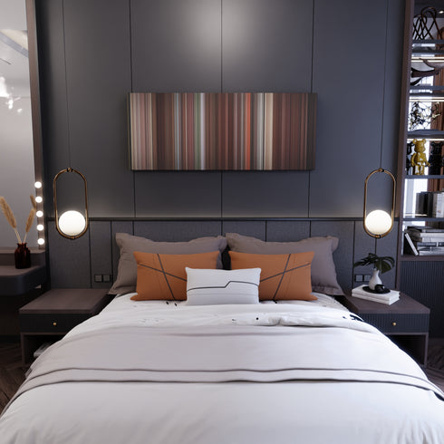 Bedroom interior with Meet Joe Black Frome on the wall