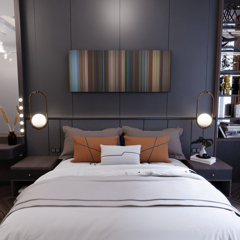 Bedroom interior with Tag Frome on the wall