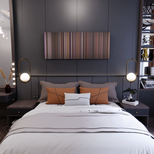 Bedroom interior with The First Wives Club Frome on the wall