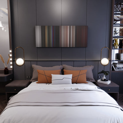 Bedroom interior with Heartbreak Ridge Frome on the wall