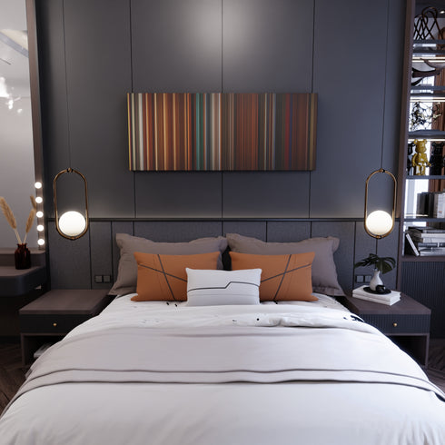 Bedroom interior with Constantine Frome on the wall