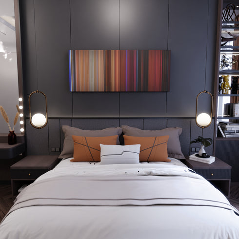 Bedroom interior with Onward Frome on the wall