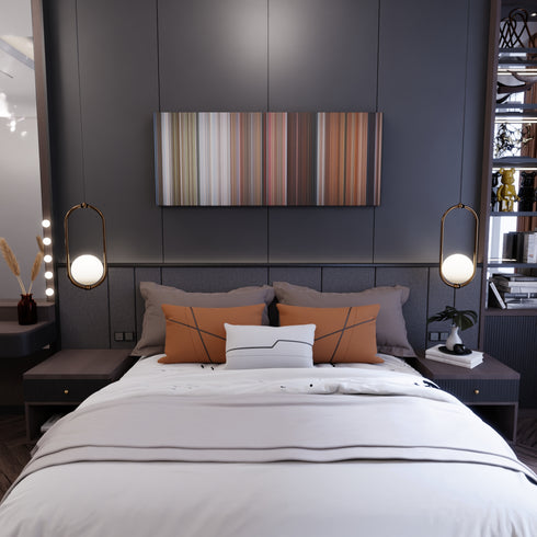 Bedroom interior with Raw Force Frome on the wall