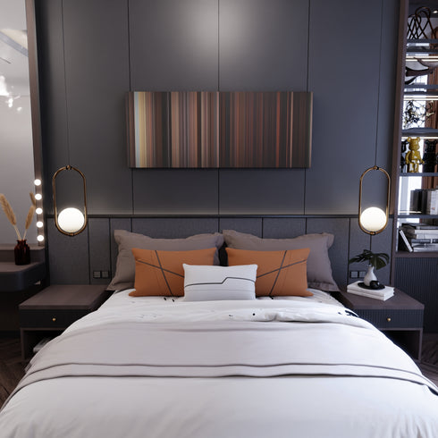 Bedroom interior with Carrie Frome on the wall