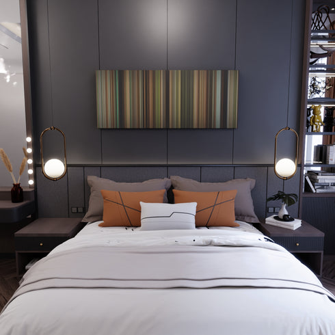 Bedroom interior with The Blind Side Frome on the wall