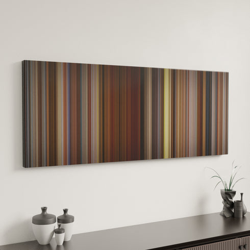 Sideways canvas art in modern interior - movie color palette