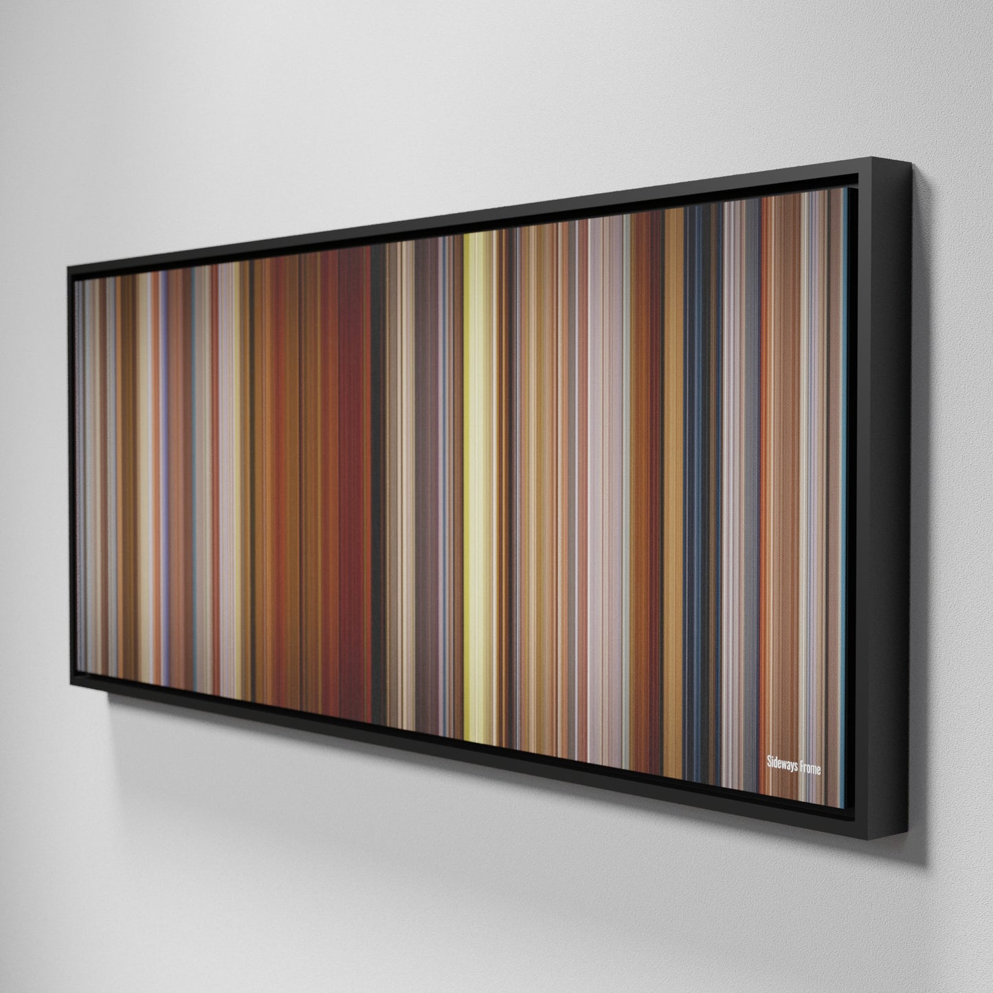 Side view of Framed Buff's of Sideways Frome on the wall