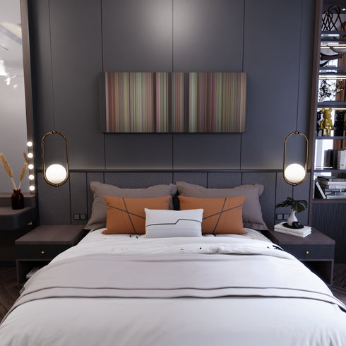 Bedroom interior with Happy Gilmore Frome on the wall