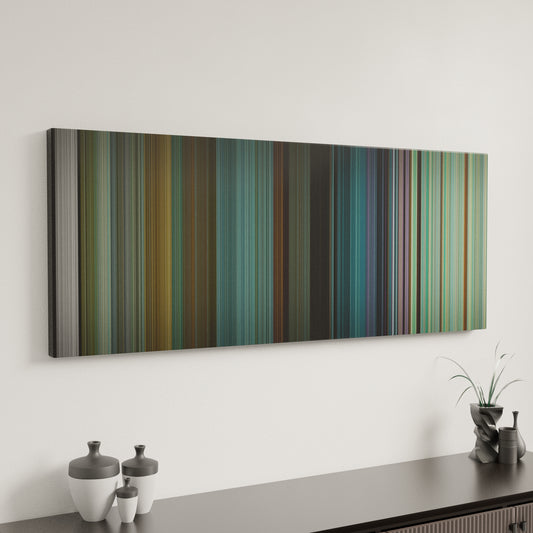 Minimal interior design with Squid Game: Red Light, Green Light on the wall