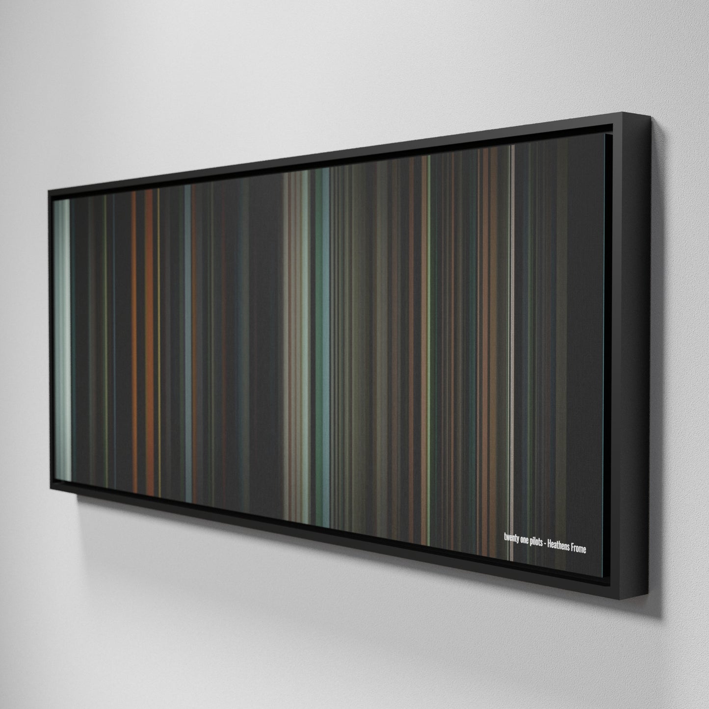 Side view of Framed Buff's of twenty one pilots - Heathens Frome on the wall