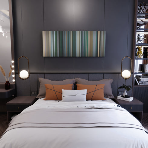 Bedroom interior with Tristtan - PUFFY Frome on the wall