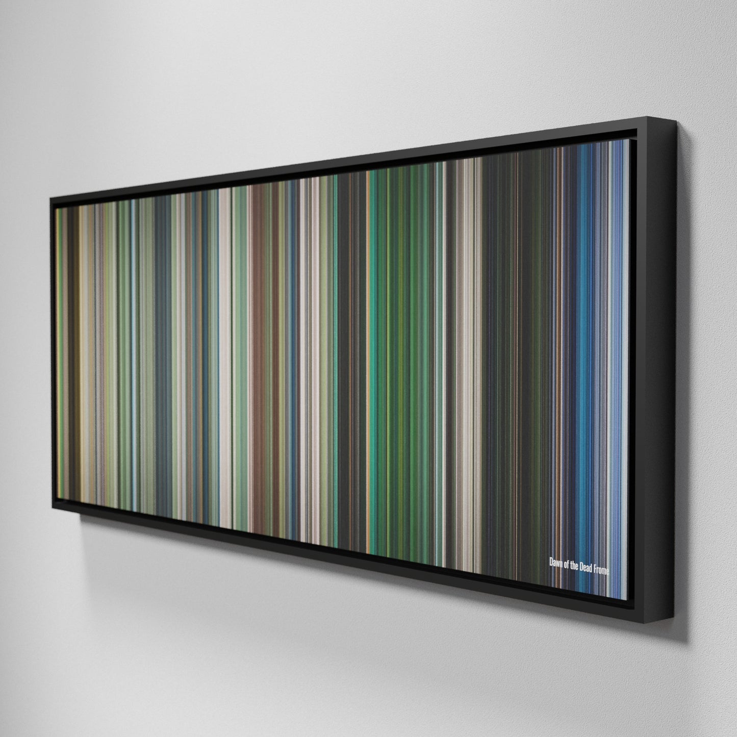 Side view of Framed Buff's of Dawn-of-the-Dead Frome on the wall