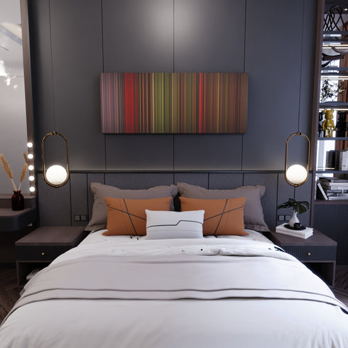 Bedroom interior with Shakira-Chantaje Frome on the wall