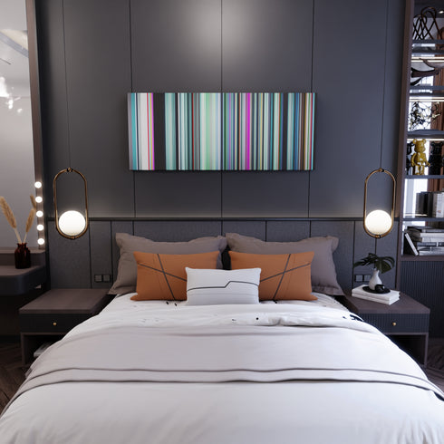 Bedroom interior with Calvin-Harris-This-Is-What-You-Came-For Frome on the wall