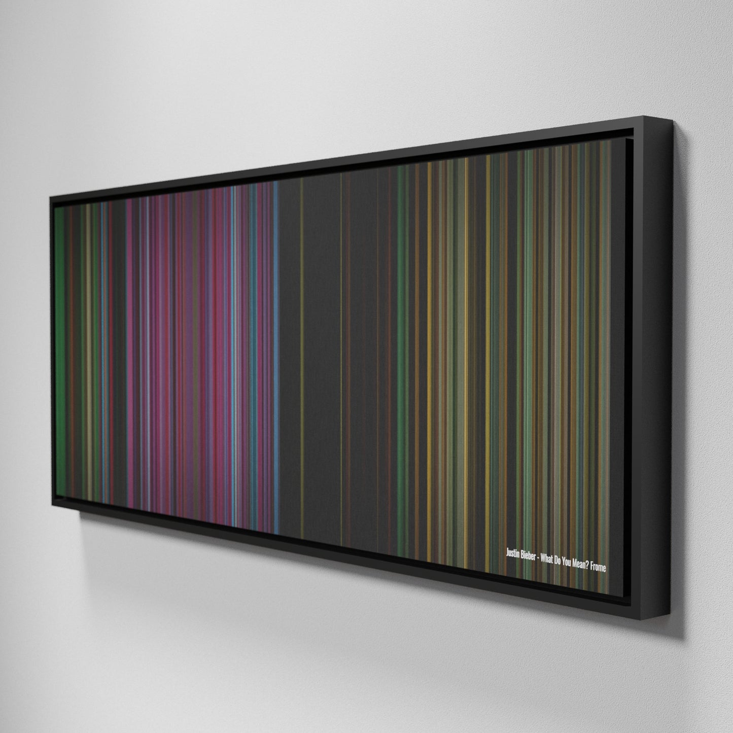 Side view of Framed Buff's of Justin-Bieber-What-Do-You-Mean Frome on the wall