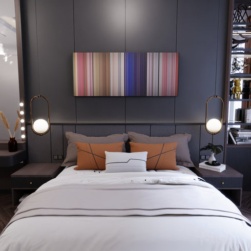 Bedroom interior with Rosalia-J-Balvin-Con-Altura Frome on the wall