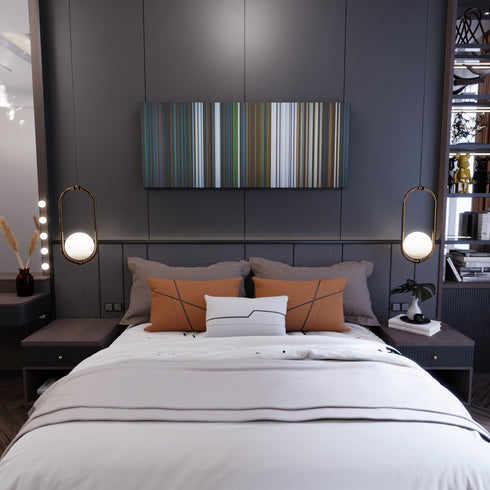 Bedroom interior with Anuel-AA-Daddy-Yankee-Karol-G-Ozuna--J-Balvin-China Frome on the wall