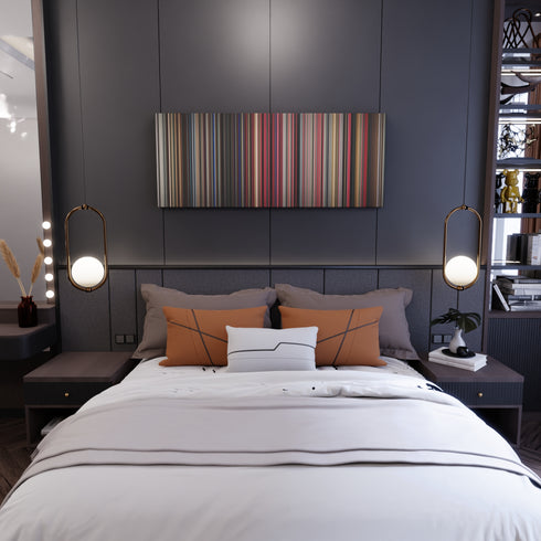 Bedroom interior with Jhay-Cortez-J-Balvin-Bad-Bunny-No-Me-Conoce Frome on the wall