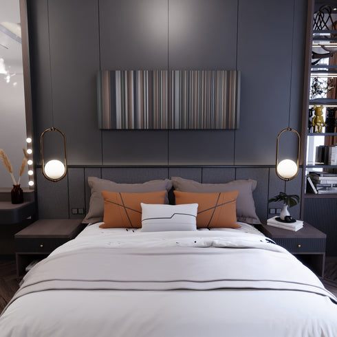 Bedroom interior with Ozuna-x-Romeo-Santos-El-Farsante Frome on the wall