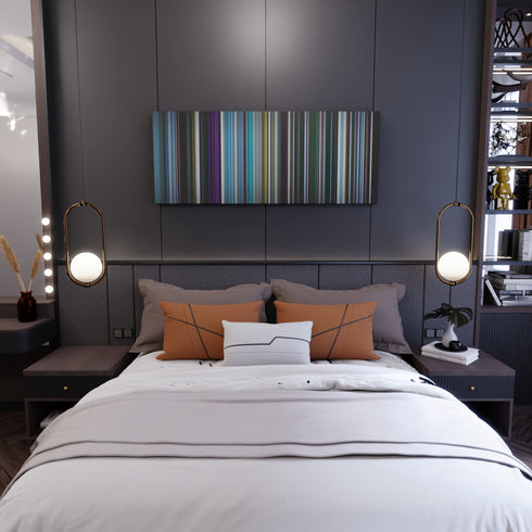 Bedroom interior with Calvin-Harris--Disciples-How-Deep-Is-Your-Love Frome on the wall