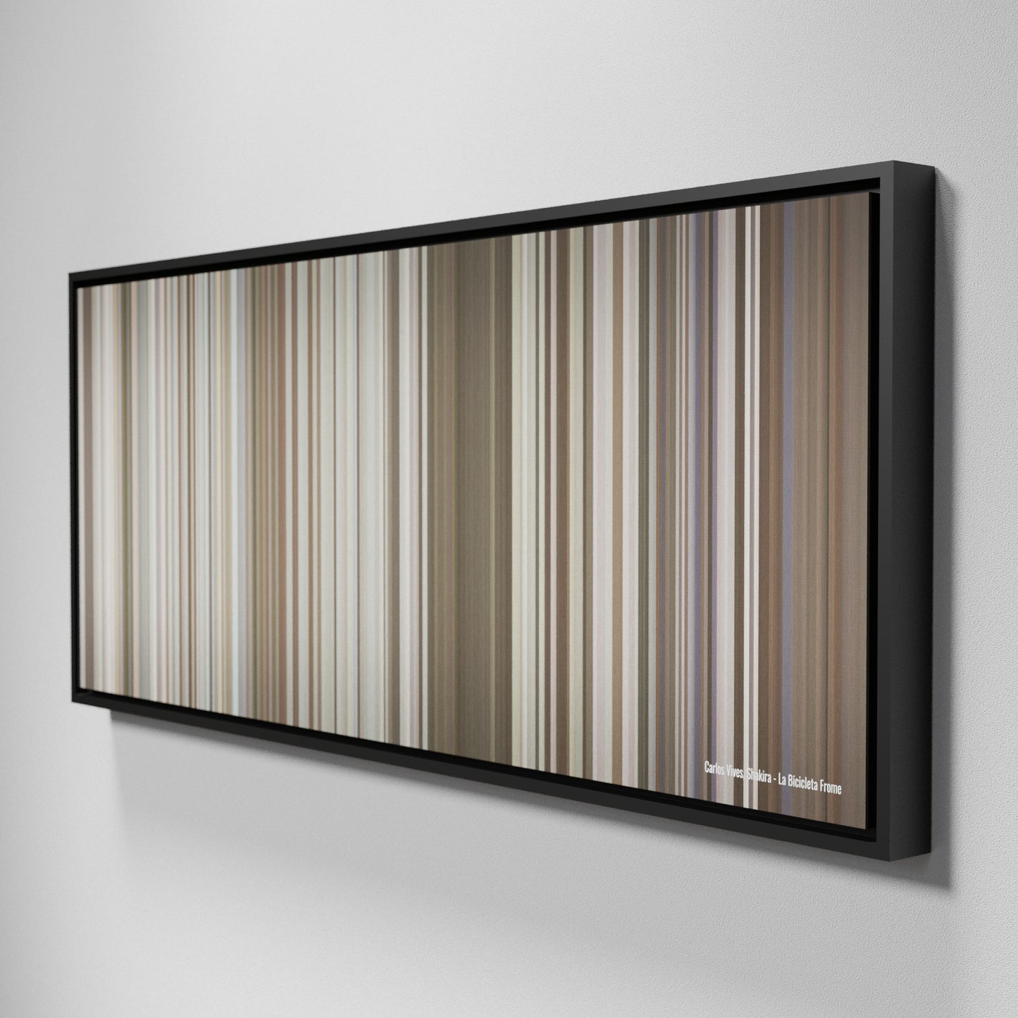 Side view of Framed Buff's of Carlos-Vives-Shakira-La-Bicicleta Frome on the wall