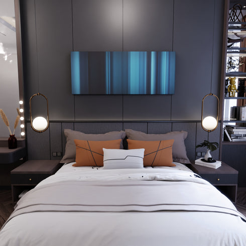 Bedroom interior with Billie-Eilish-Khalid-Lovely Frome on the wall