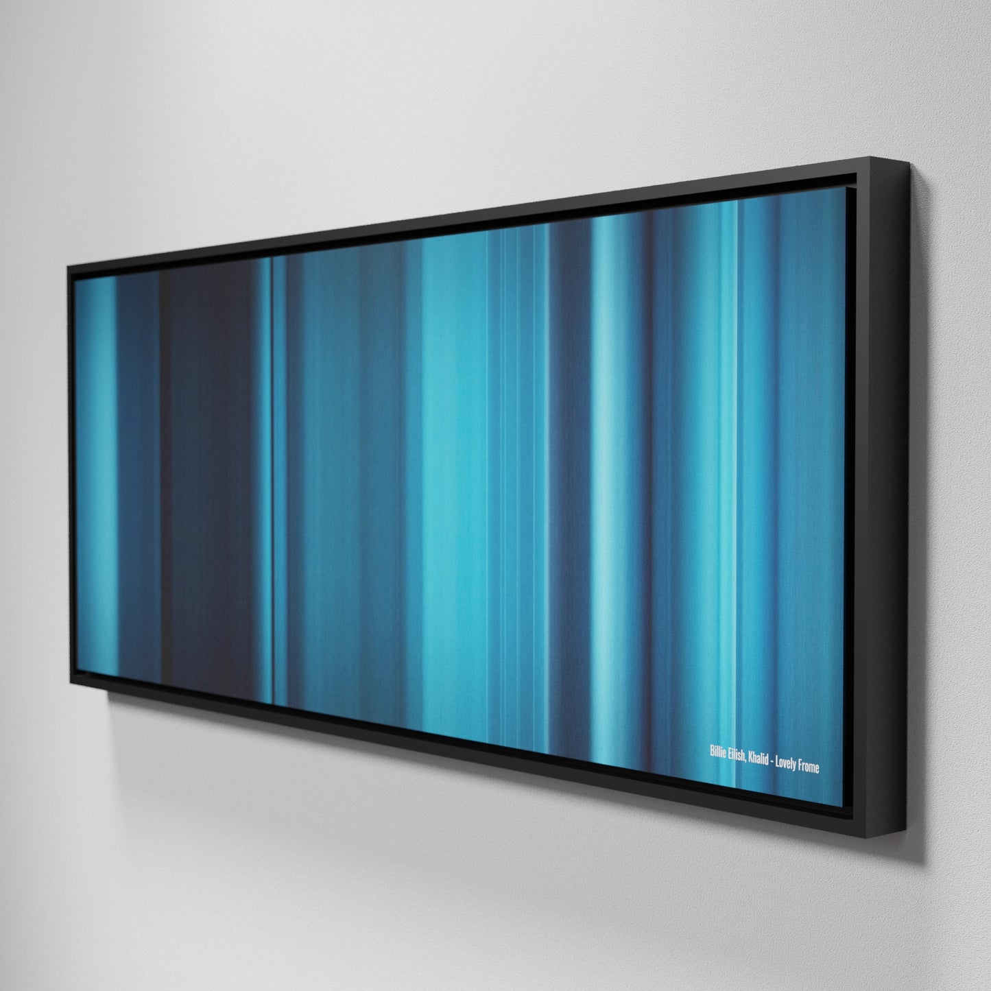 Side view of Framed Buff's of Billie-Eilish-Khalid-Lovely Frome on the wall