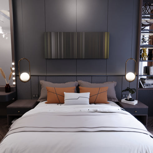 Bedroom interior with Shawn-Mendes-Stitches Frome on the wall