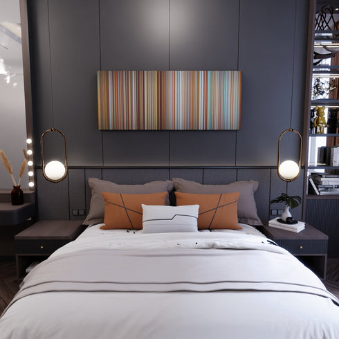 Bedroom interior with Pitbull-Timber Frome on the wall