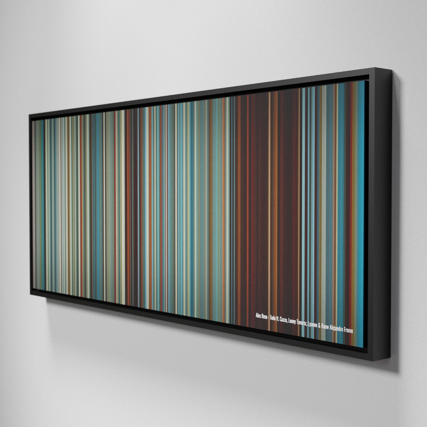 Side view of Framed Buff's of Alex-Rose-Toda Frome on the wall