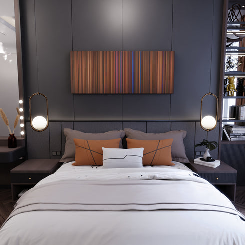 Bedroom interior with Bad-Bunny-x-Drake-MIA Frome on the wall