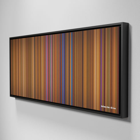 Side view of Framed Buff's of Bad-Bunny-x-Drake-MIA Frome on the wall