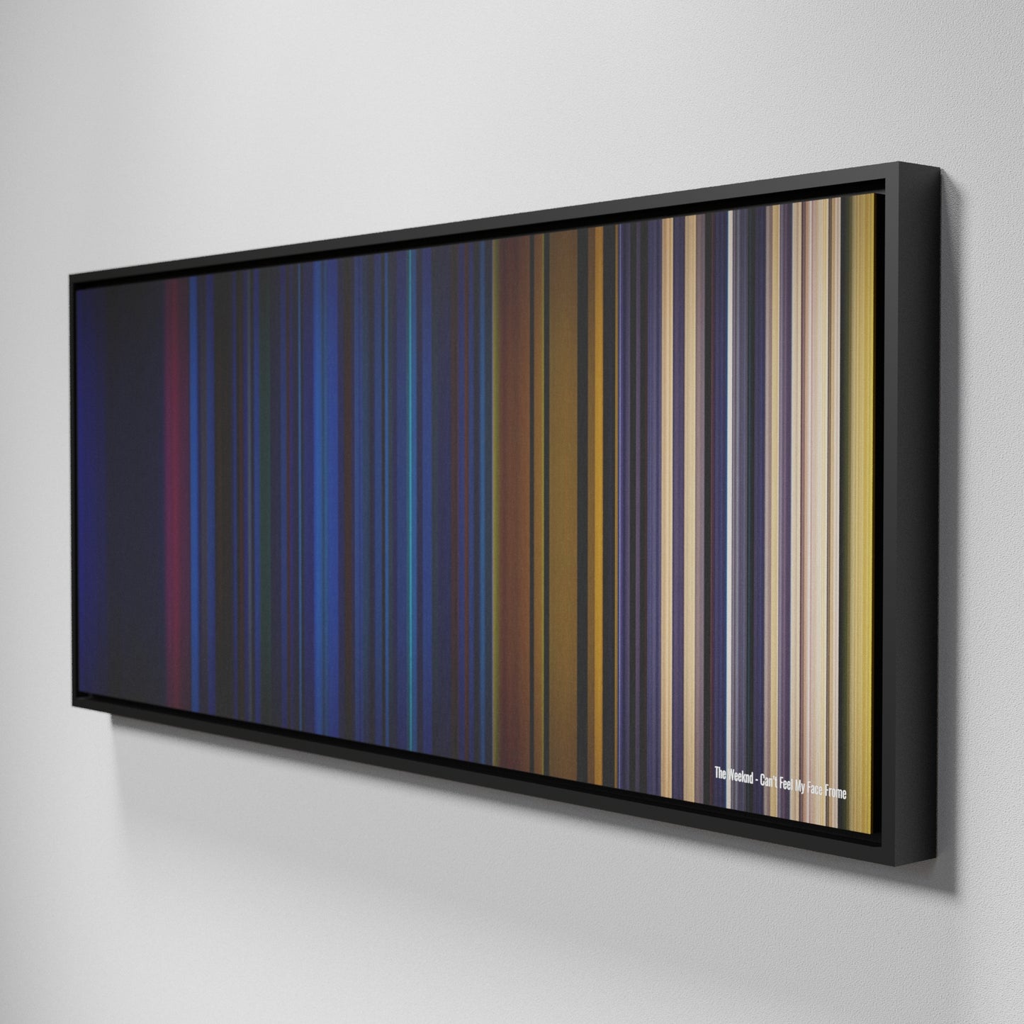 Side view of Framed Buff's of The-Weeknd-Cant-Feel-My-Face Frome on the wall